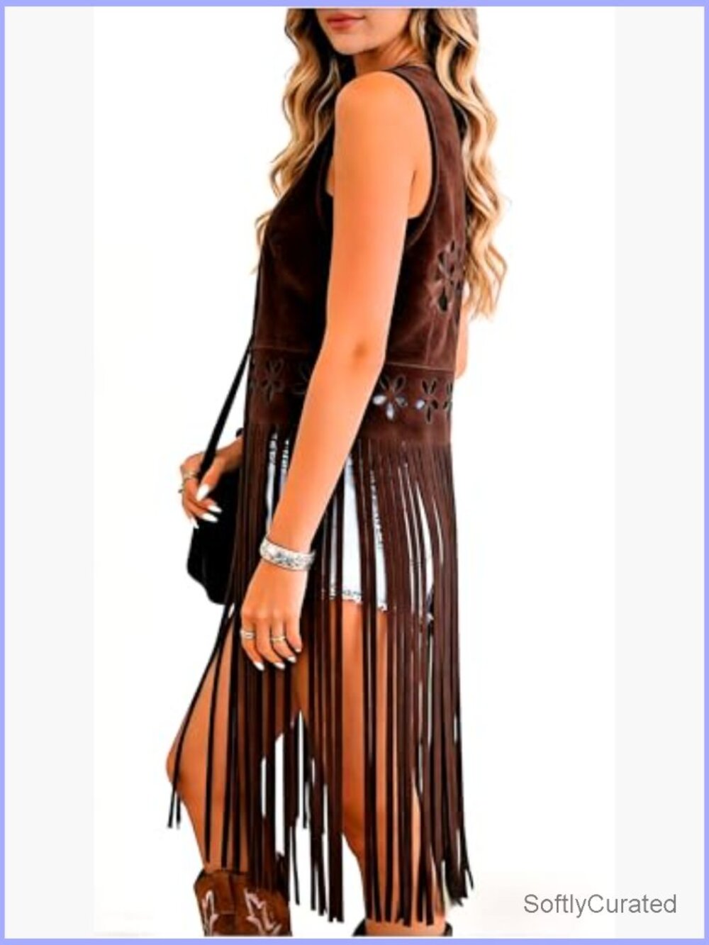 Sleeveless Faux Suede Tassel Vest Open Front Fringe Cardigan Western Cowgirl - Picture 6 of 7